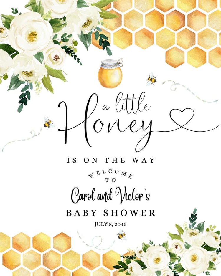 Bee Baby Shower Welcome Sign | Editable Canva Template | Yellow Honey Bee Decor