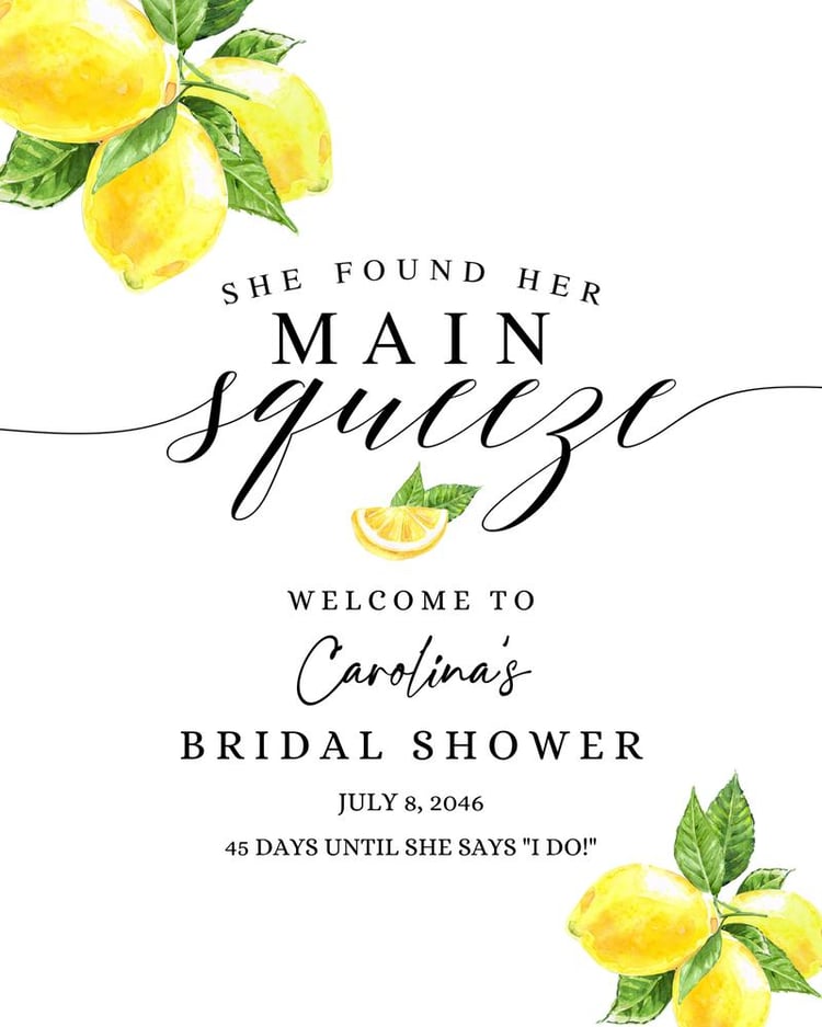 Lemon Bridal Shower Welcome Sign Template | Main Squeeze Greenery Decor