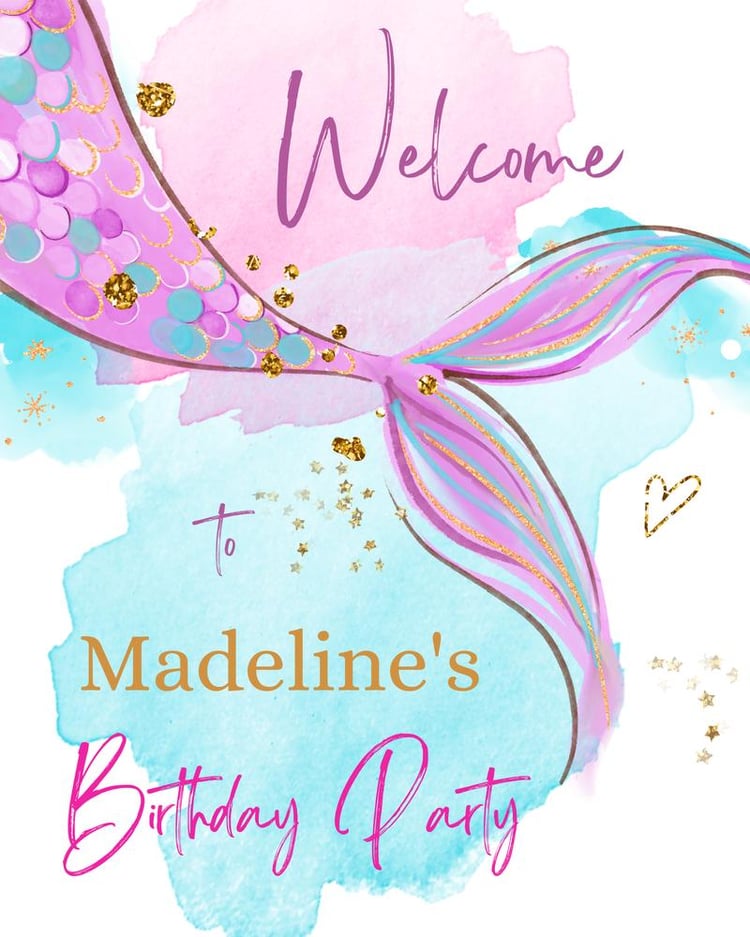 Editable Mermaid Welcome Sign - Under the Sea Birthday Poster Canva Template