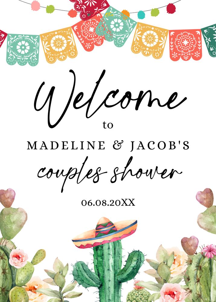 Fiesta Cactus Couples Shower Welcome Sign | Editable Canva Template