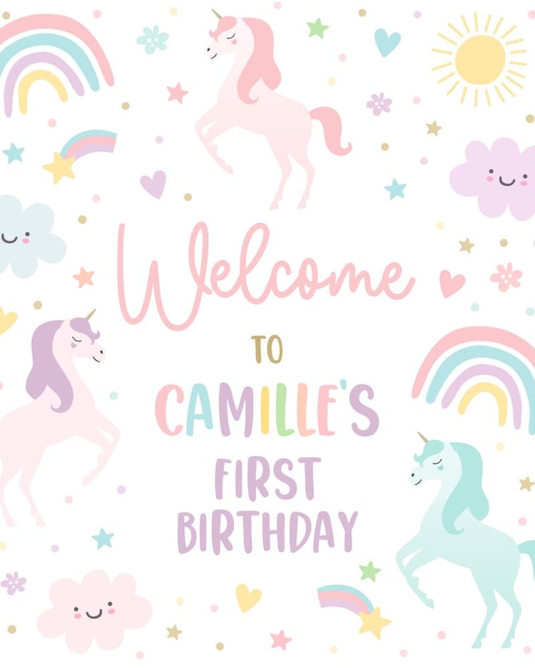 Editable Unicorn Birthday Party Welcome Sign | Magical Pastel Canva Template