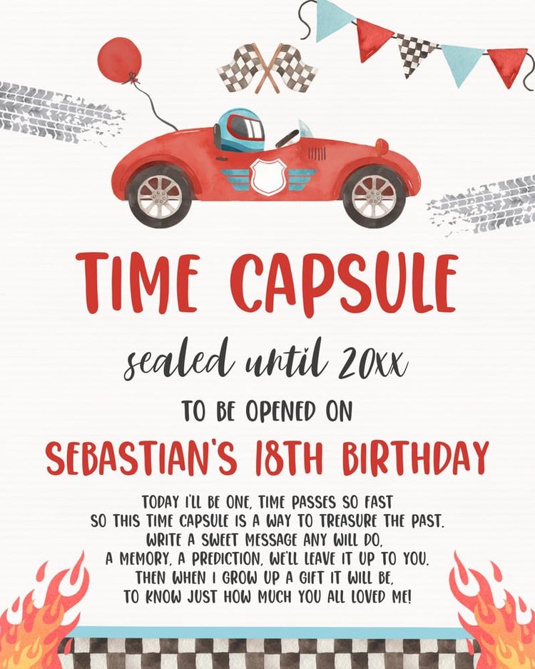 Two Fast Birthday Time Capsule Cards | Race Car 2nd Birthday Canva Template