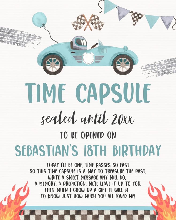 Two Fast Birthday Time Capsule Cards | Editable Race Car 2nd Birthday Template