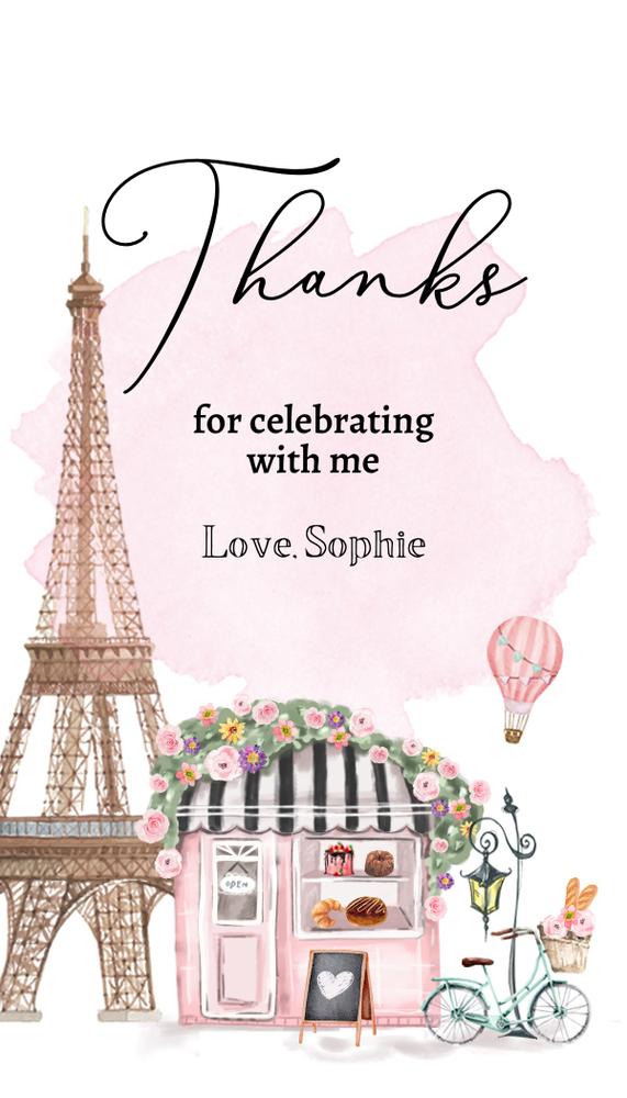 Paris Birthday & Baby Shower Favor Tag, Editable Parisian Cafe Floral Template