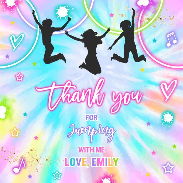 Editable Jump Birthday Party Tags - Glow Trampoline Tie Dye Favor Tags