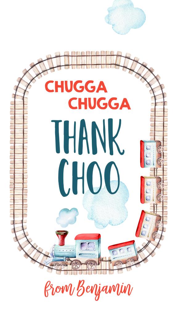 Vintage Train Birthday Favor Tags | Editable Chugga Choo Choo Thank You Tag