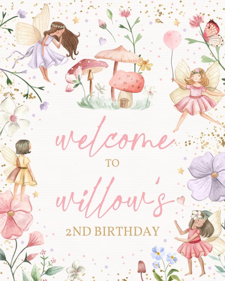 Fairy Birthday Party Welcome Sign | Editable Canva Template Enchanted Floral