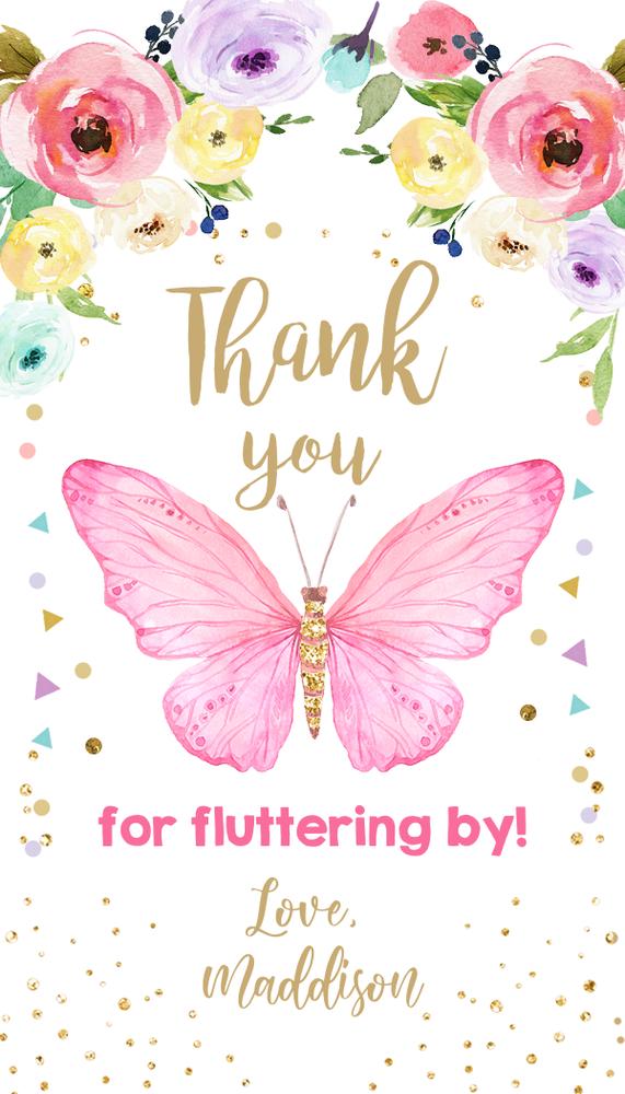 Editable Pink & Gold Butterfly Favor Tags - Garden Birthday & Baby Shower
