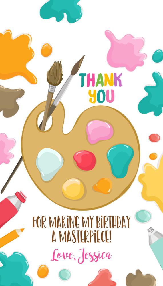 Art Party Favor Tags Pink Paint Brush Birthday Thank You Tags Canva Template