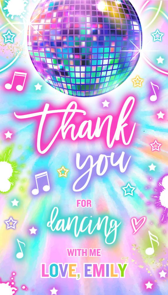 Editable Glow Neon Dance Party Favor Tags - Tie Dye Disco Canva Template
