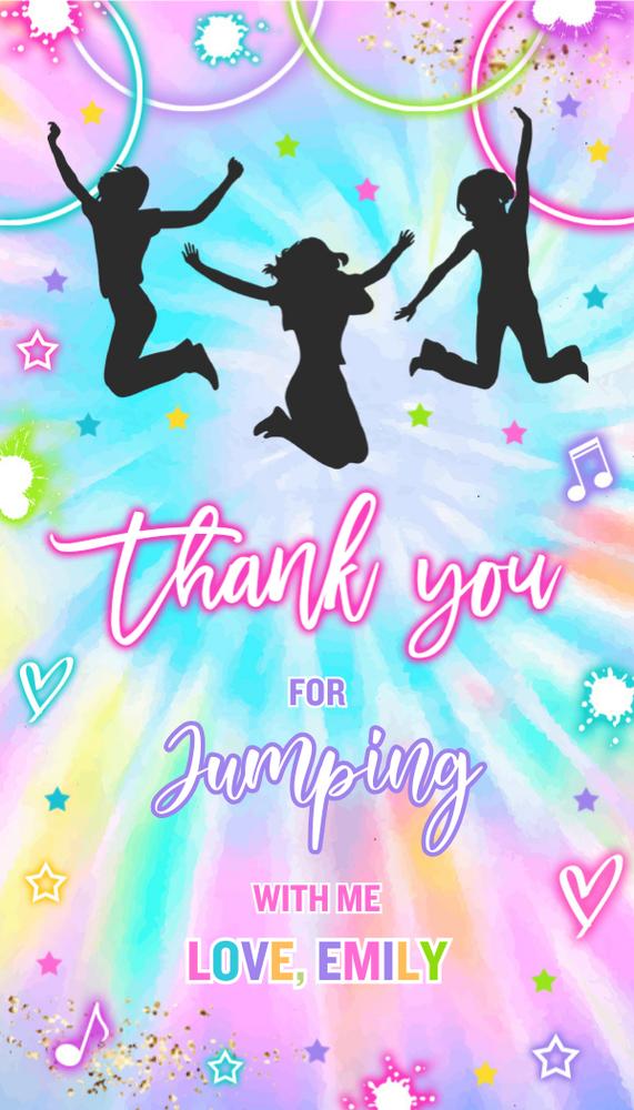 Editable Glow Trampoline Party Favor Tags | Tie Dye Jump Birthday Tag Canva