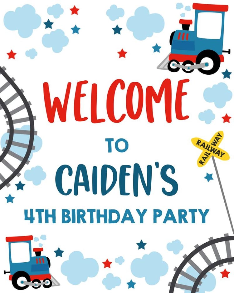 Choo Choo Train Birthday Welcome Sign | Editable Chugga Chugga Party Poster