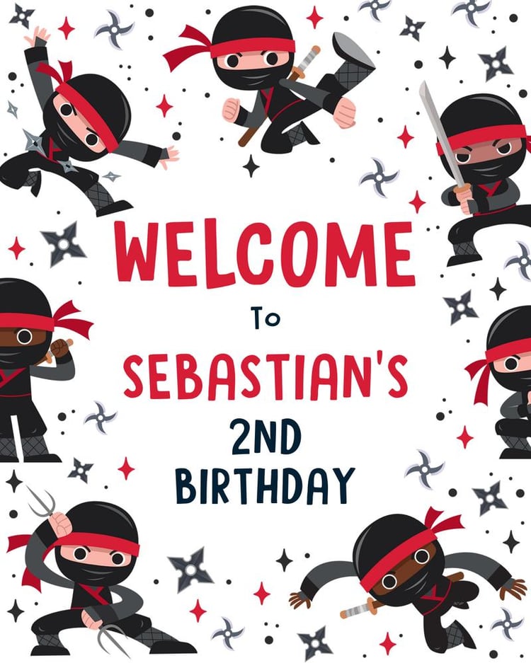 Editable Ninja Birthday Welcome Sign | Karate Martial Arts Party Poster Template