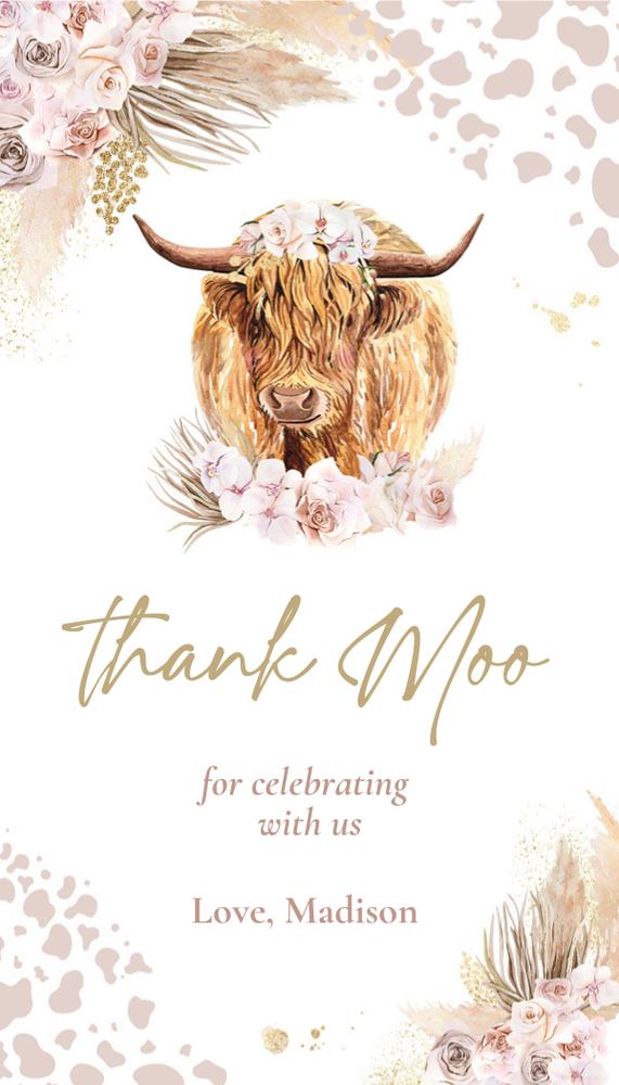 Highland Cow 1st Birthday Favor Tags | Editable Holy Cow I’m One Boho Label
