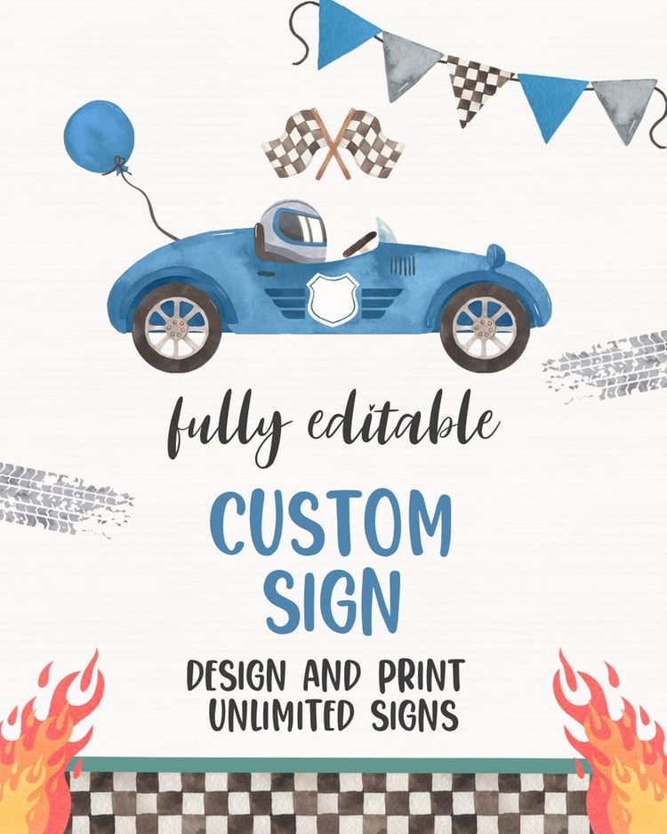 Two Fast 2nd Birthday Race Car Sign | Editable Canva Template