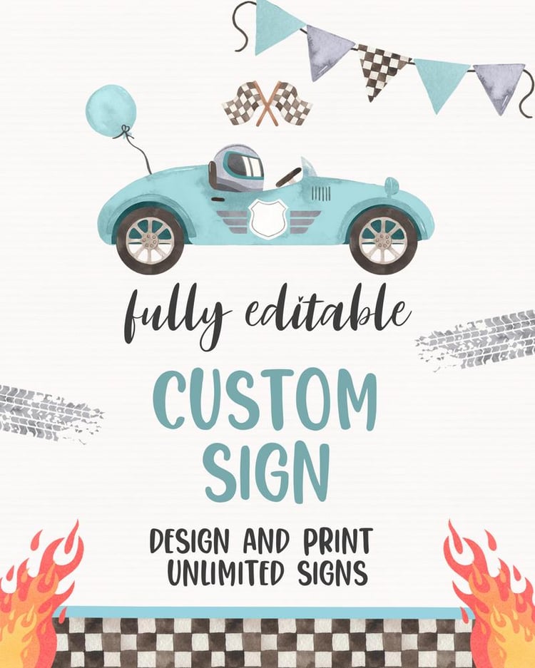Two Fast Race Car 2nd Birthday Sign | Editable Canva Birthday Poster