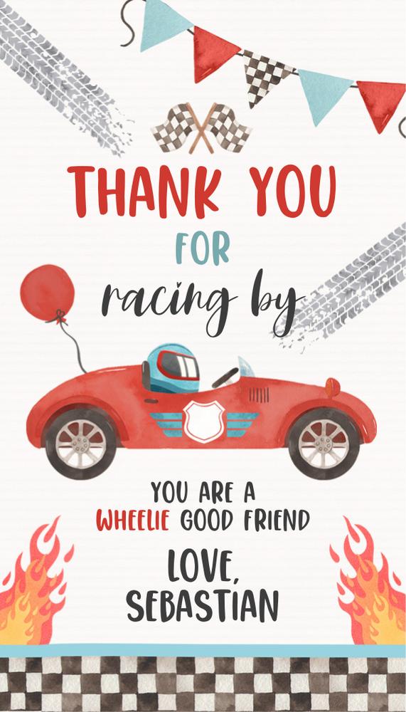 Two Fast Birthday Favor Tag | Editable Red Race Car Gift Tag Canva Template