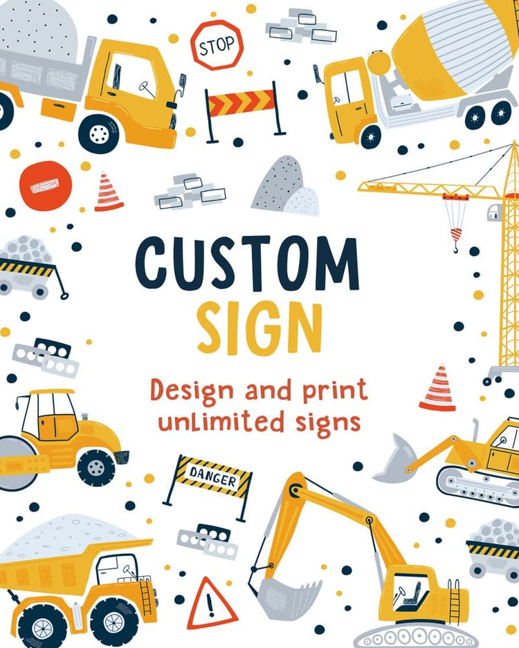 Construction Birthday Sign Template | Editable Dump Truck Digger Poster