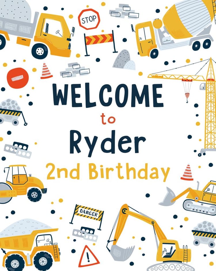 Construction Birthday Welcome Sign Template | Editable Dump Truck Poster