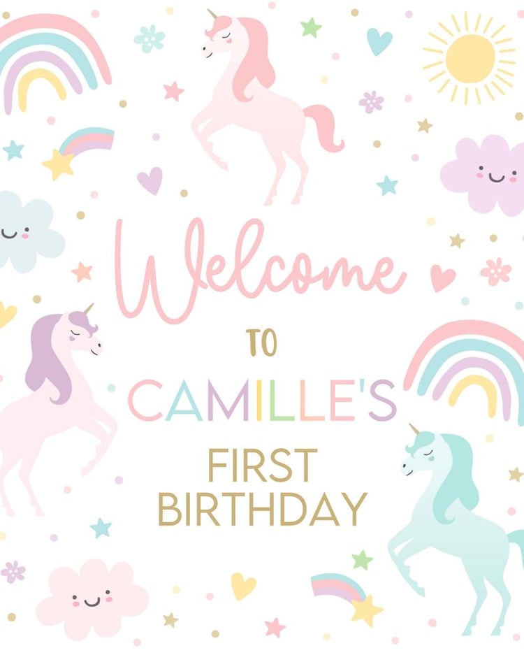 Editable Unicorn Birthday Welcome Sign | Magical Pastel Canva Template
