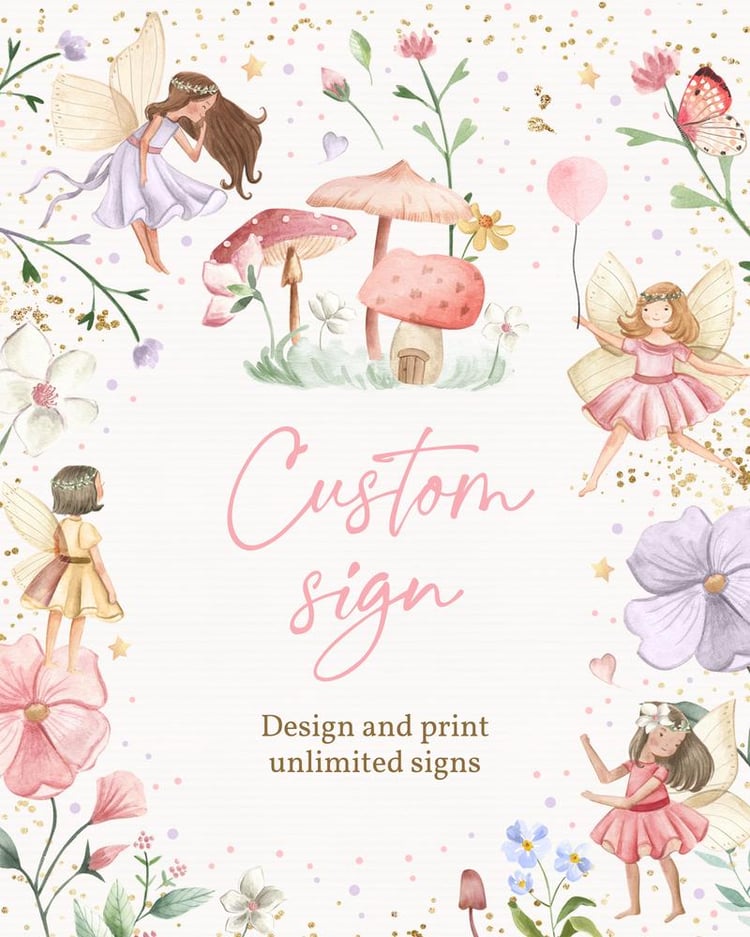 Fairy Birthday Party Sign | Enchanted Floral Princess Canva Template