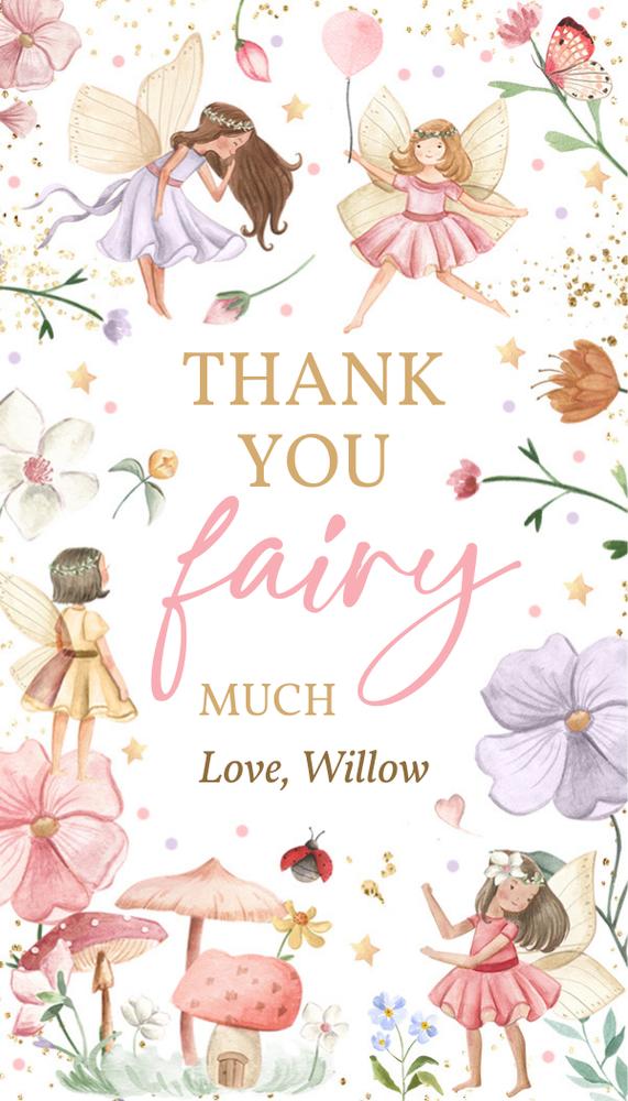 Editable Fairy Birthday Party Luggage Tag | Enchanted Floral Favor Tag Canva