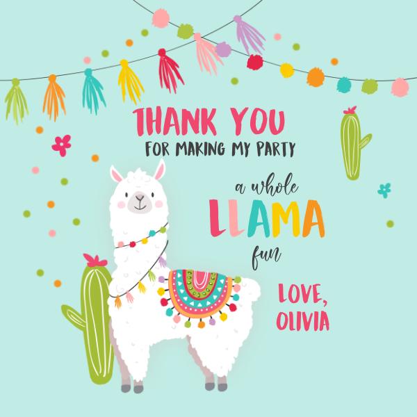 Editable Llama Favor Tags - Blue Floral Alpaca Baby Shower Stickers Canva
