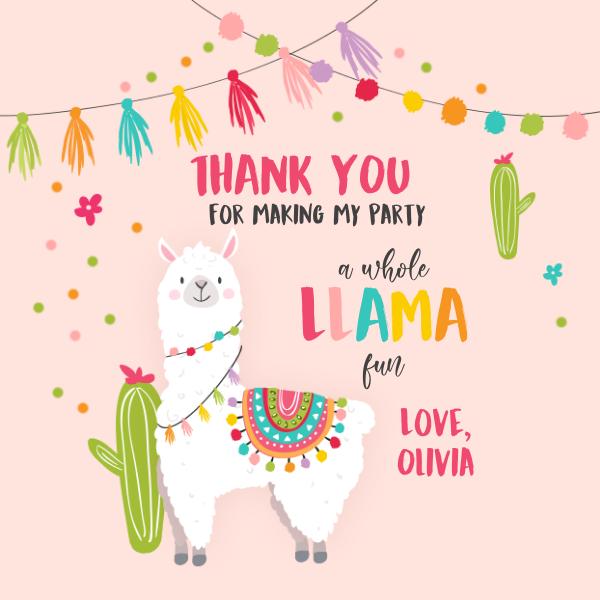 Editable Llama Thank You Tags - Pink Floral Fiesta Birthday or Baby Shower