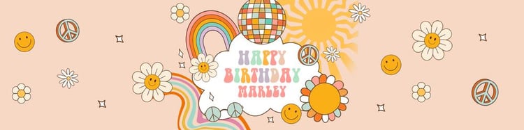 Editable Groovy Retro Flower Birthday Water Bottle Labels | Canva Template