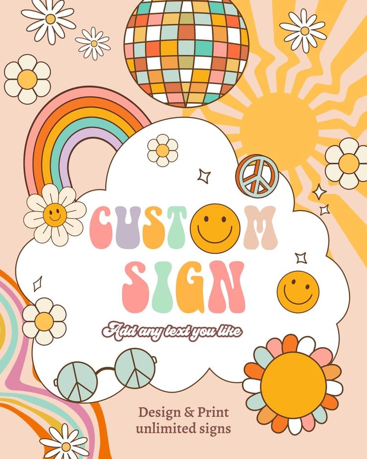 One Groovy Babe Birthday Sign | Retro Daisy 1st Birthday Canva Template 8x10