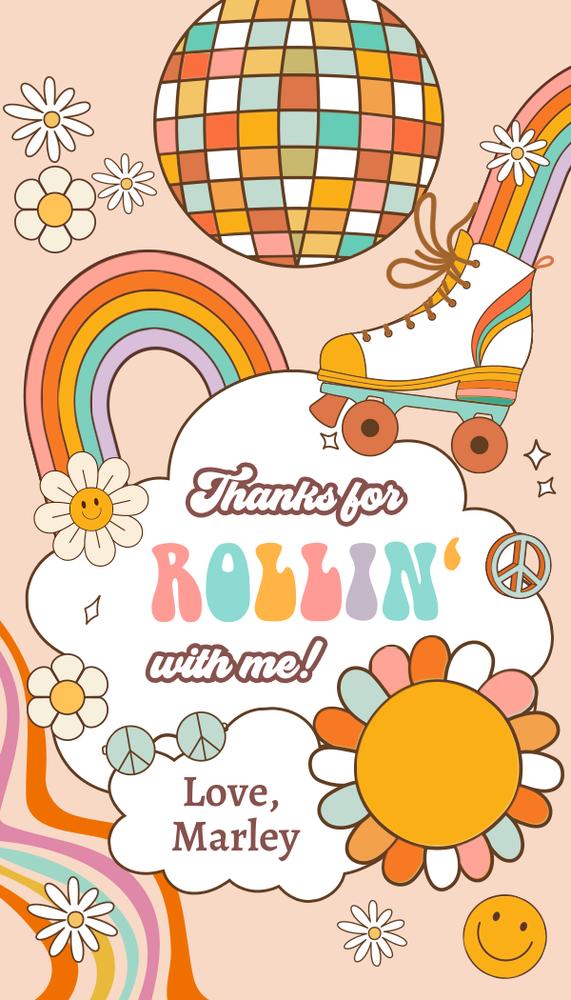 Retro Roller Skate Birthday Favor Tags | Editable Canva Disco Party Thank You