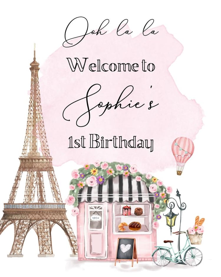 Paris Birthday Welcome Sign | Editable French Patisserie Tea Party Template