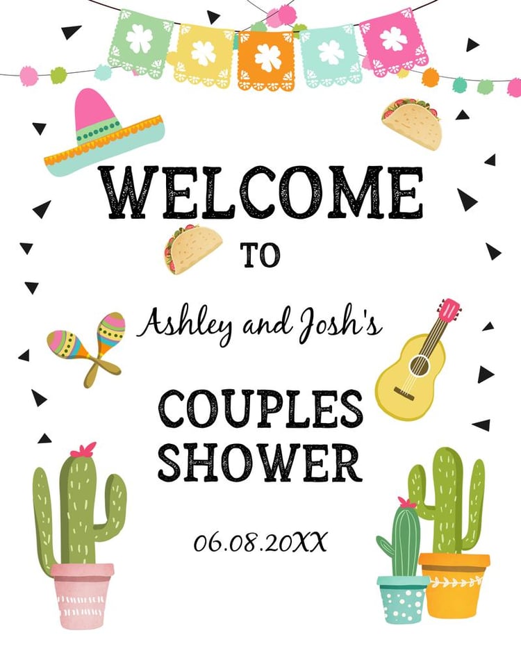 Cactus Fiesta Couples Shower Welcome Sign | Editable Canva Template