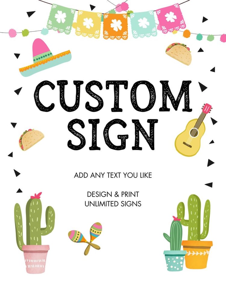 Mexican Fiesta Cactus & Succulents Editable Sign - 8x10 Canva Template