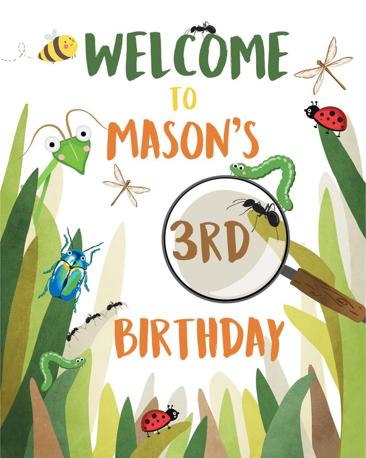 Editable Bug Hunt Birthday Welcome Sign | Boys Outdoor Bug Party Canva
