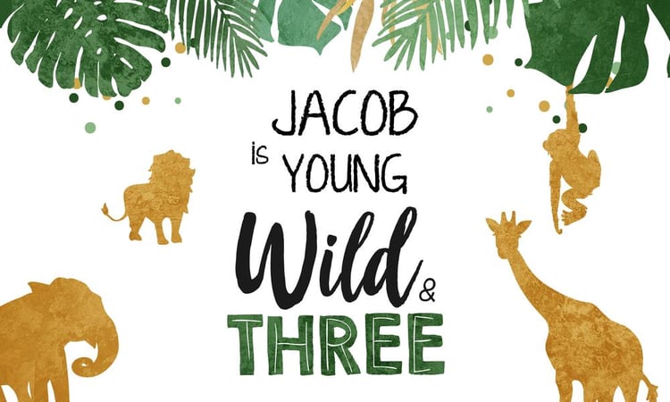Wild and Three Safari Birthday Backdrop | Gold Boy 3rd Birthday Canva Template
