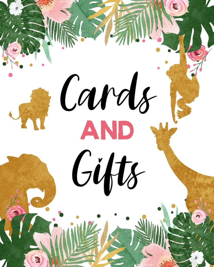 Wild One Birthday Cards and Gifts Sign Template | Pink & Gold Jungle Zoo