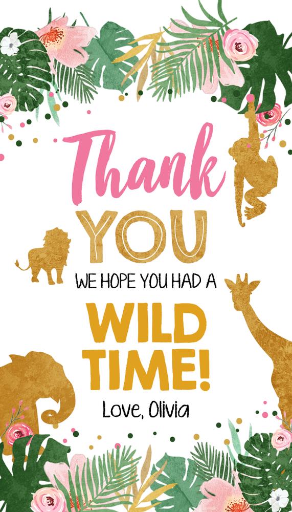 Editable Safari Animals Favor Tags | Pink & Gold Wild One Jungle Birthday