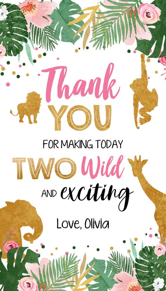 Pink Safari Two Wild Favor Tags | Editable 2nd Birthday Thank You Label