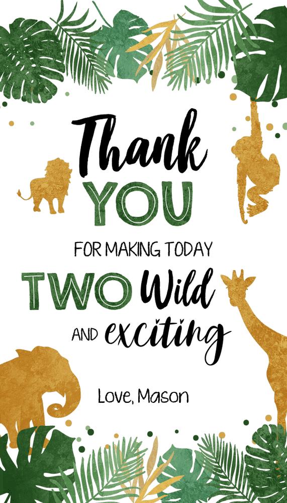 Two Wild Safari 2nd Birthday Favor Tags | Editable Canva Safari Thank You Tags