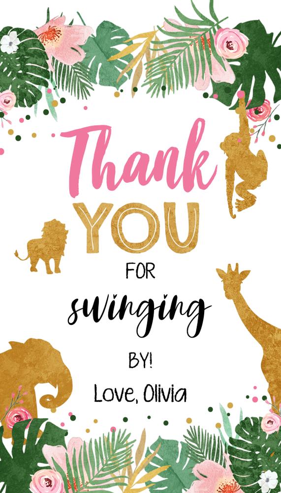 Wild One Safari Favor Tags | Pink & Gold Jungle Animals Canva Template