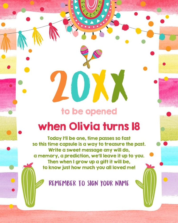 Editable Fiesta Time Capsule Template | Cactus First Birthday Corjl Alternative