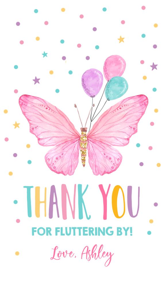 Butterfly Birthday Thank You Tags | Pink & Gold Girl Favor Labels | Canva 0162