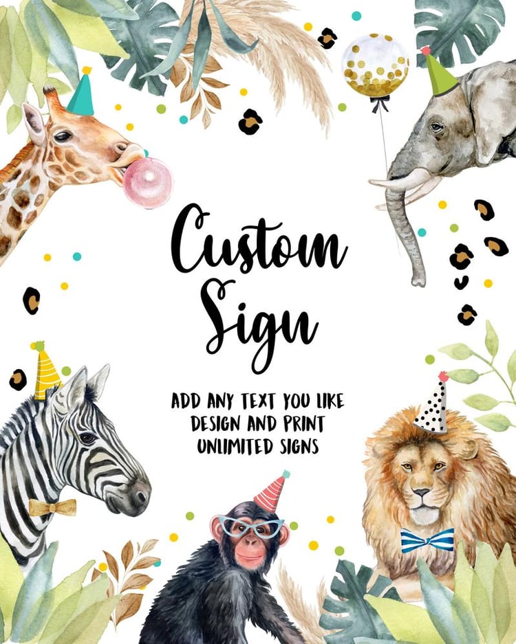 Wild One Party Animals Table Sign | Editable Safari Zoo Decor Girl 8x10