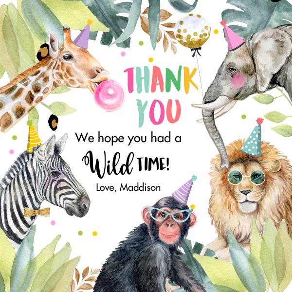 Editable Party Animals Favor Tags | Wild One Safari Girl Birthday Canva Template