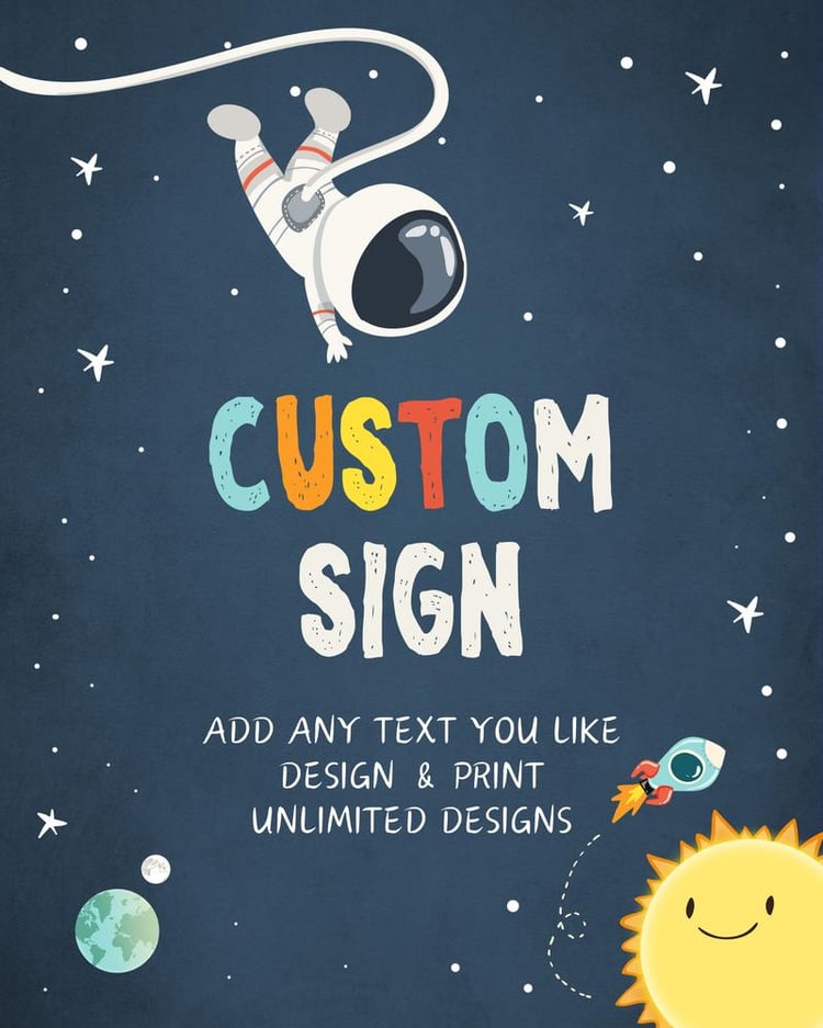 Astronaut Space Birthday Sign | Editable Canva Template 8x10 Table Decor