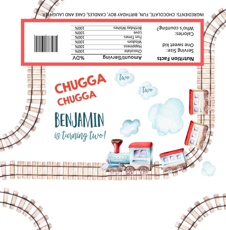 Vintage Train 2nd Birthday Candy Bar Wrapper | Editable Canva Template