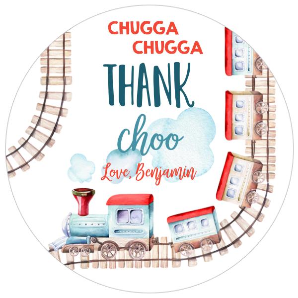 Editable Train Birthday Favor Tags - Chugga Two Two Blue & Red Stickers