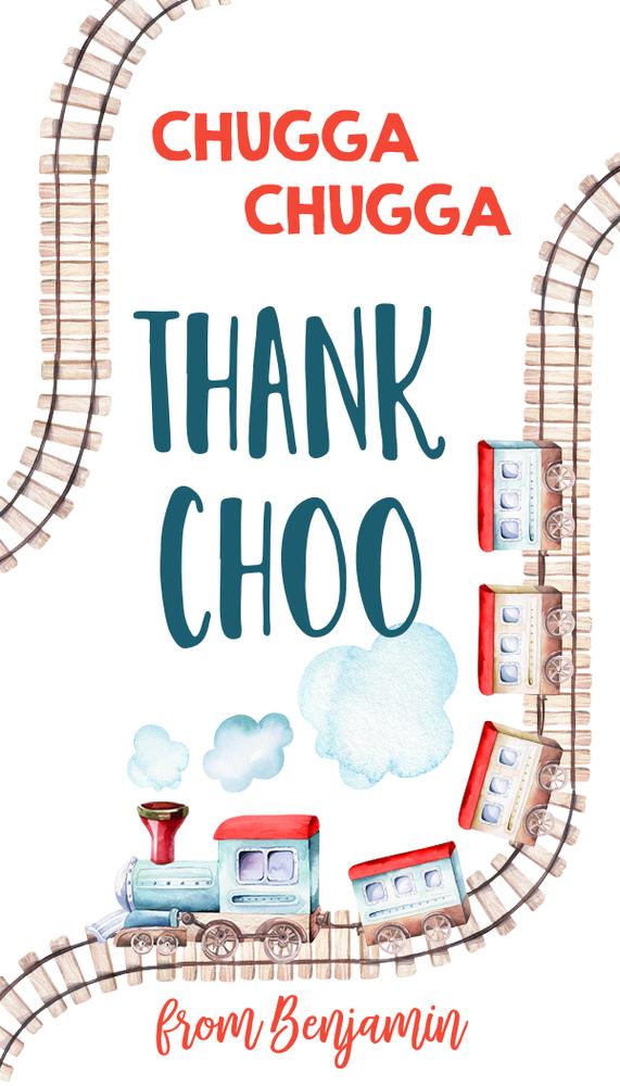 Vintage Train Birthday Favor Tags | Editable Chugga Choo Choo Thank You Tags