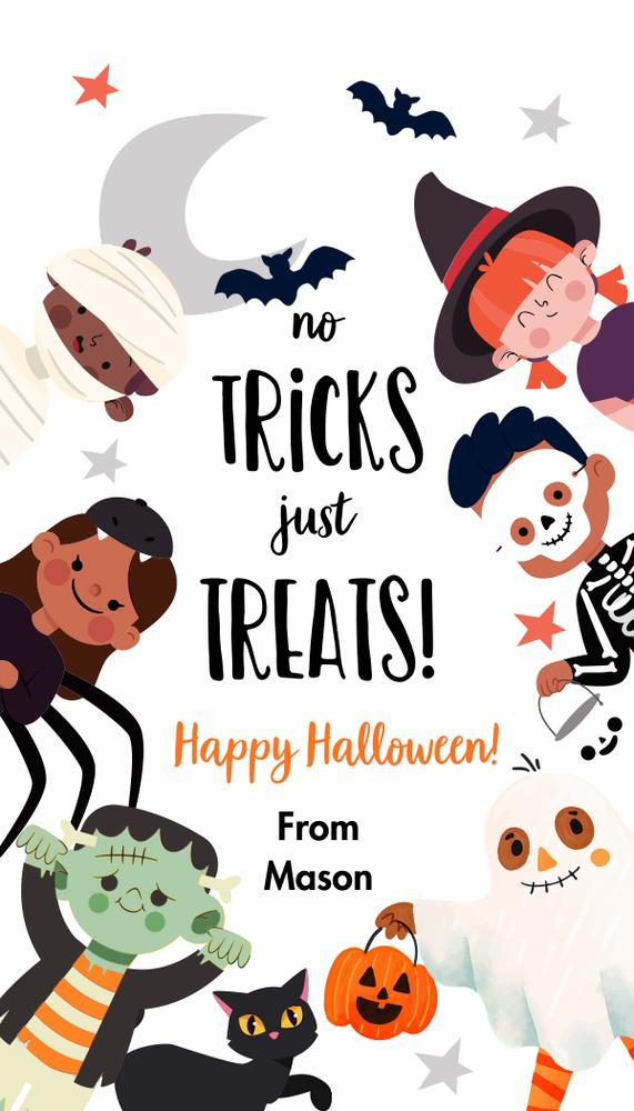 Editable Halloween Gift Tags | No Trick Just Treats Favor Tag Canva Template